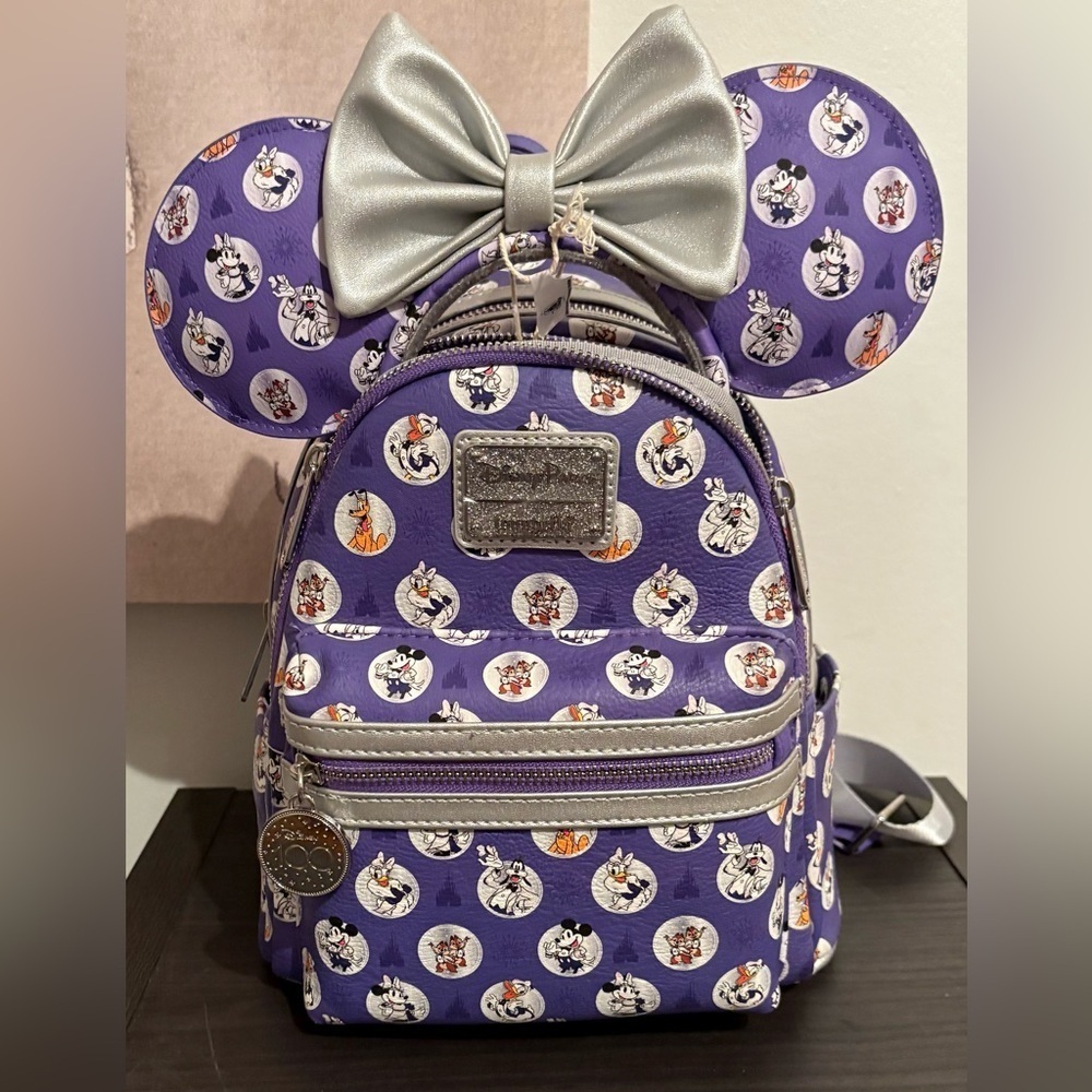 Loungefly Disney Park 100 Anniversary Mickey & Friends Platinum Backpack & Ears